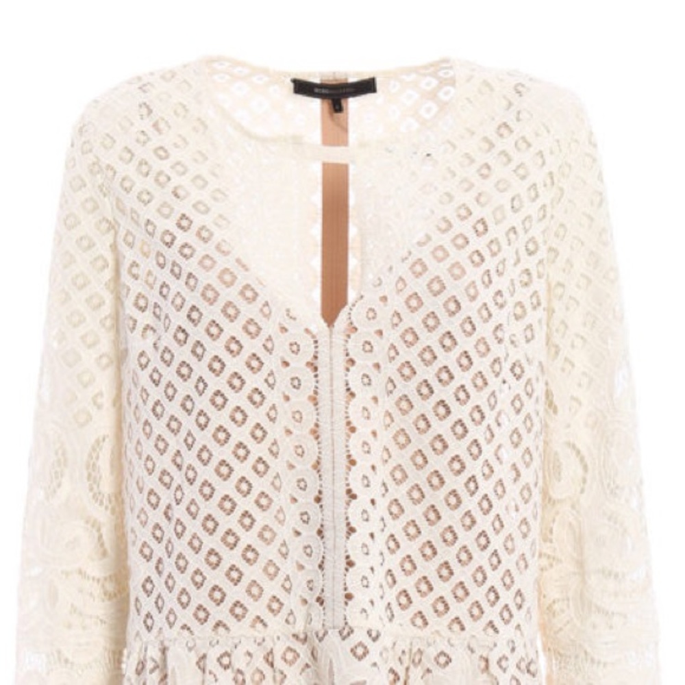 BCBG Laurice Cream / White Floral Florets lace tunic sleeves Embroidery dress - Picture 10 of 14